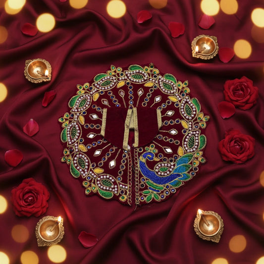 Red Velvet Poshak for Thakur Ji – Designer Peacock Heavy Embroidered Dress