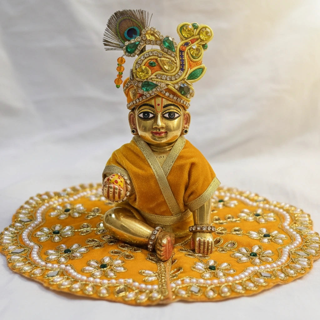 Heavy Stone Embroidered Yellow Velvet Poshak for Ladoo Gopal Ji