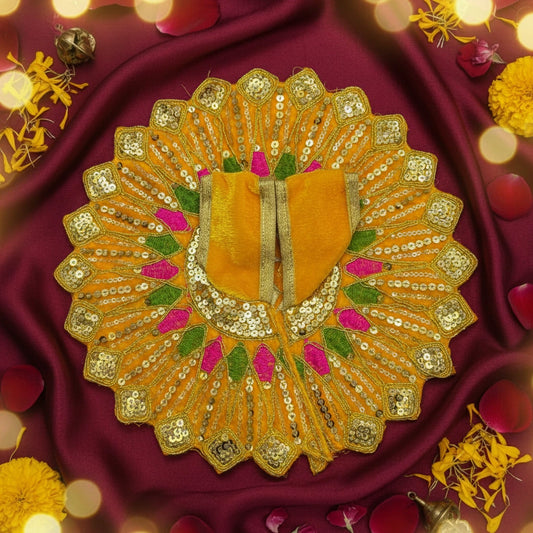 Ladoo Gopal Poshak Yellow Velvet Peacock Poshak | Krishna Ji Warm Shringar
