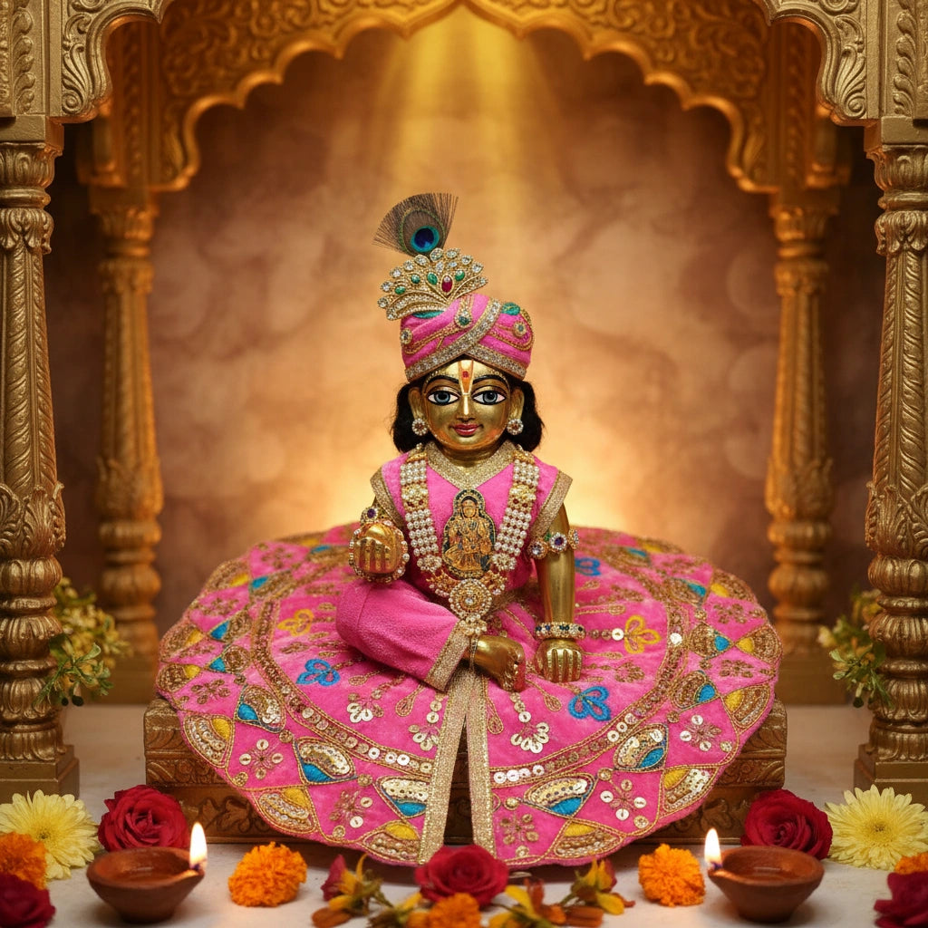 Pink Heavy Sequin Work Laddu Gopal Poshak with Velvet Fabric | Designer Embroidered Dress