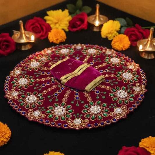 Premium Maroon Velvet Dress for Ladoo Gopal Ji – Heavy Stone & Floral Embroidered Poshak