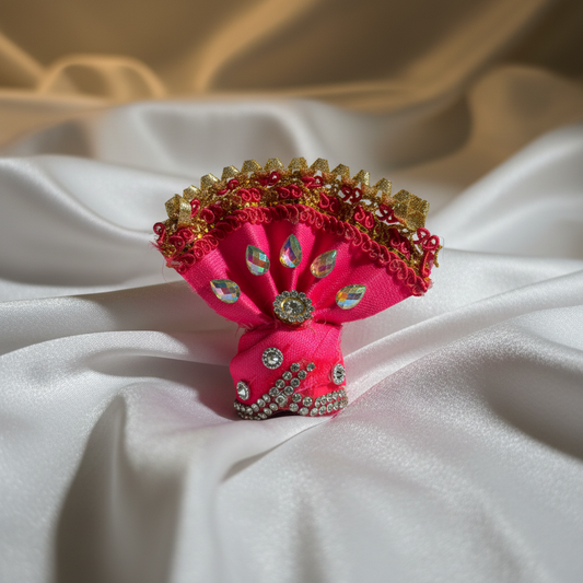 Premium Red Ladoo Gopal Ji Pagdi | Royal Krishna Turban with Stones & Golden Lace