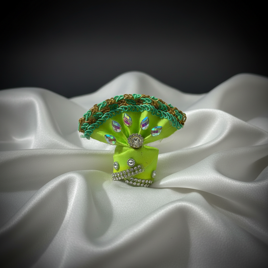 Premium Green Ladoo Gopal Ji Pagdi | Royal Krishna Turban with Stones & Golden Lace