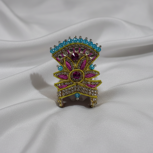 Premium Lotus Design Ladoo Gopal Mukut | Pink & Blue Stone Krishna Crown