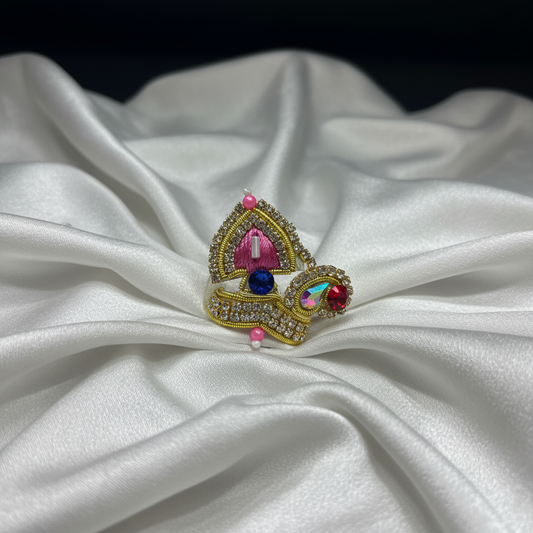 Royal Pink Crystal Ladoo Gopal Mukut | Elegant Krishna Crown