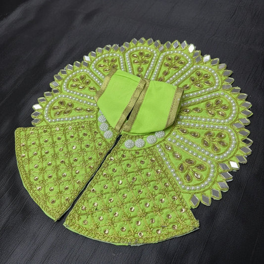 Green Laddu Gopal Poshak with Heavy Zari, Pearl & Mirror Work
