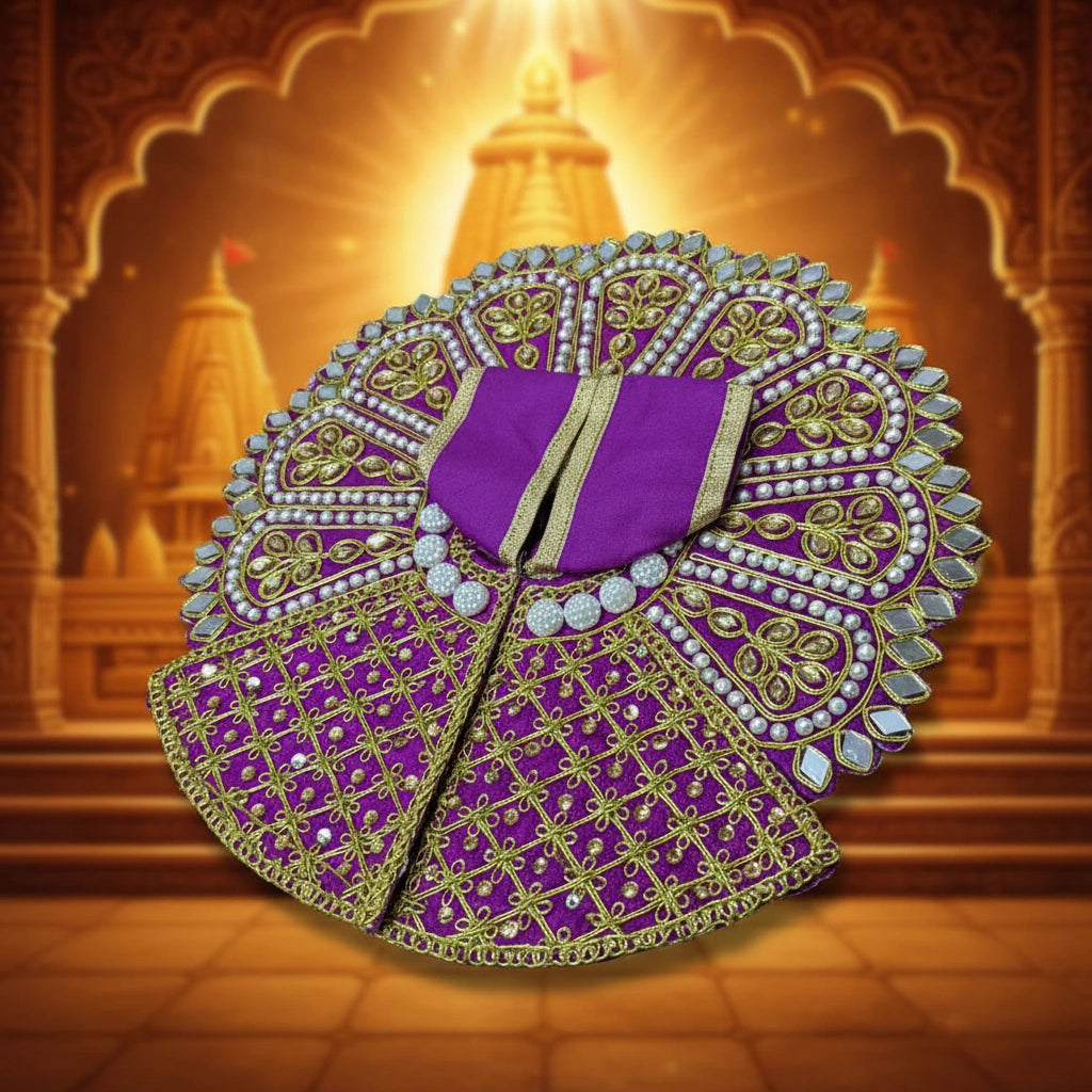 Purple Laddu Gopal Ji Poshak with Heavy Zari & Pearl Work