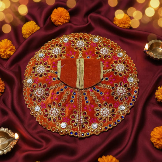 Premium Orange Velvet Dress for Ladoo Gopal Ji – Heavy Stone Floral Embroidered Poshak