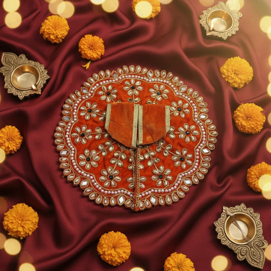 Heavy Stone Embroidered Orange Velvet Poshak for Ladoo Gopal Ji