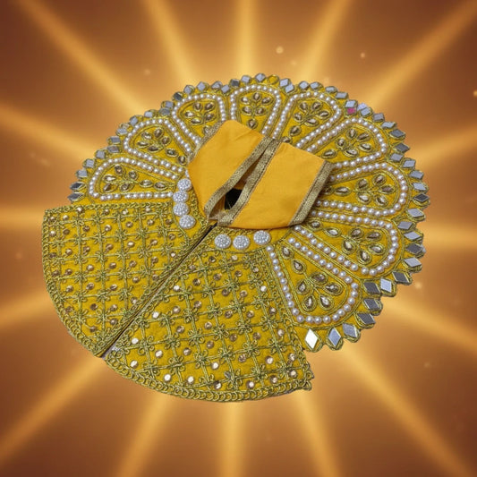 Yellow Laddu Gopal Poshak with Heavy Zari, Pearl & Mirror Work