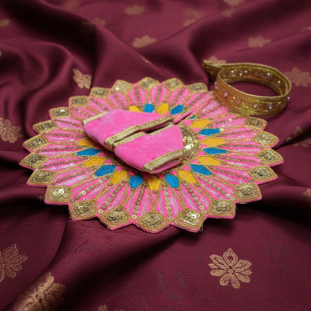 Ladoo Gopal Poshak Pink Velvet Peacock Poshak | Krishna Ji Warm Shringar