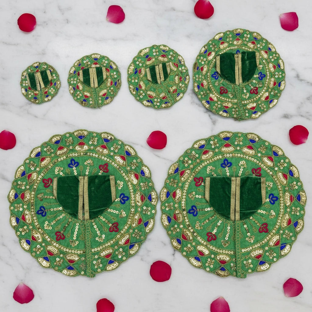 Green Sequin Work Laddu Gopal Poshak with Velvet Fabric | Heavy Embroidered Designer Dress