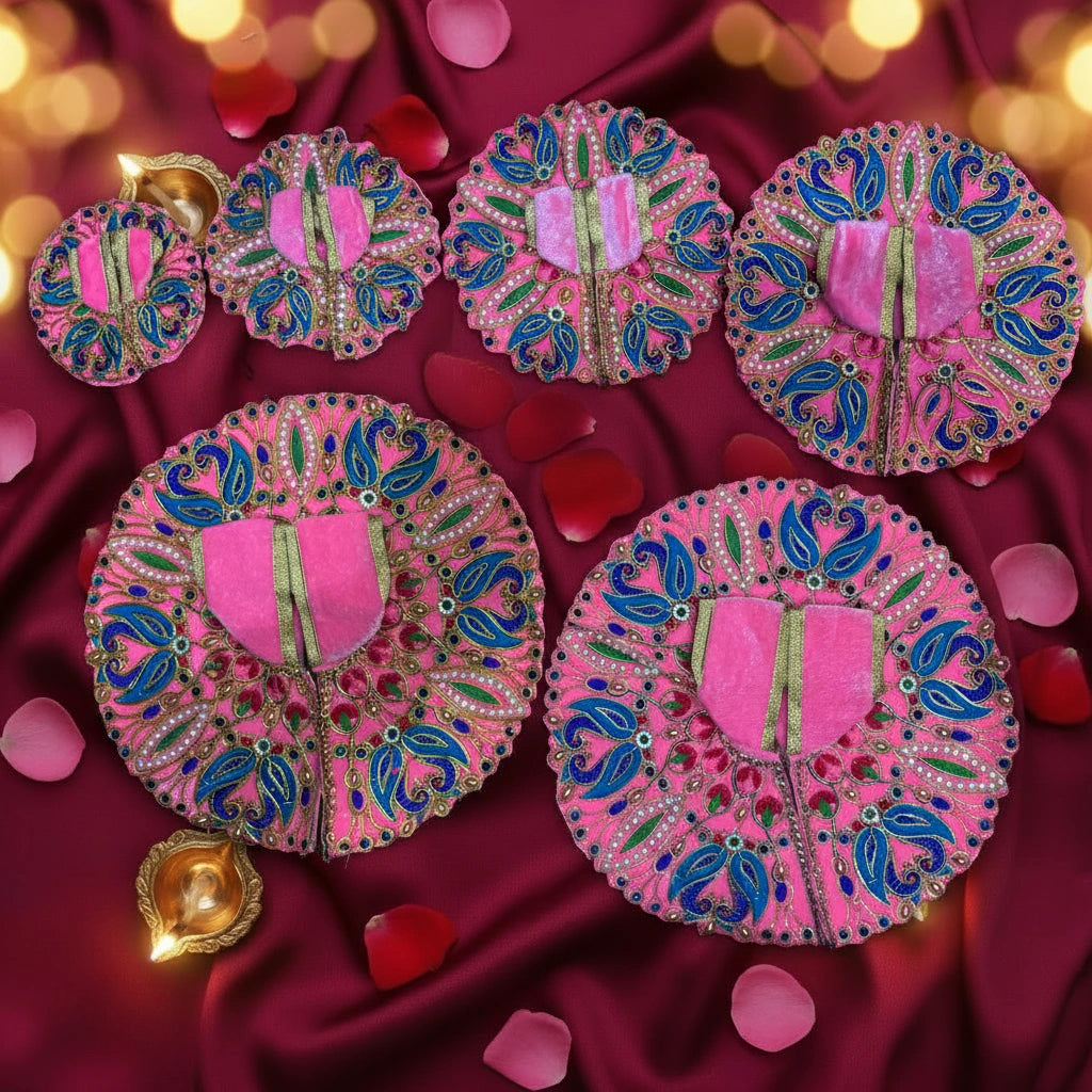 Classic Maroon Poshak for Ladoo Gopal Ji – Velvet Peacock Embroidered Poshak