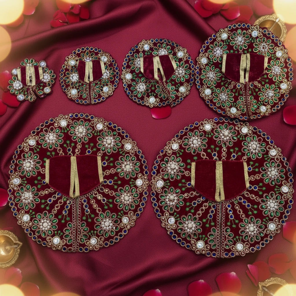 Premium Maroon Velvet Dress for Ladoo Gopal Ji – Heavy Stone & Floral Embroidered Poshak