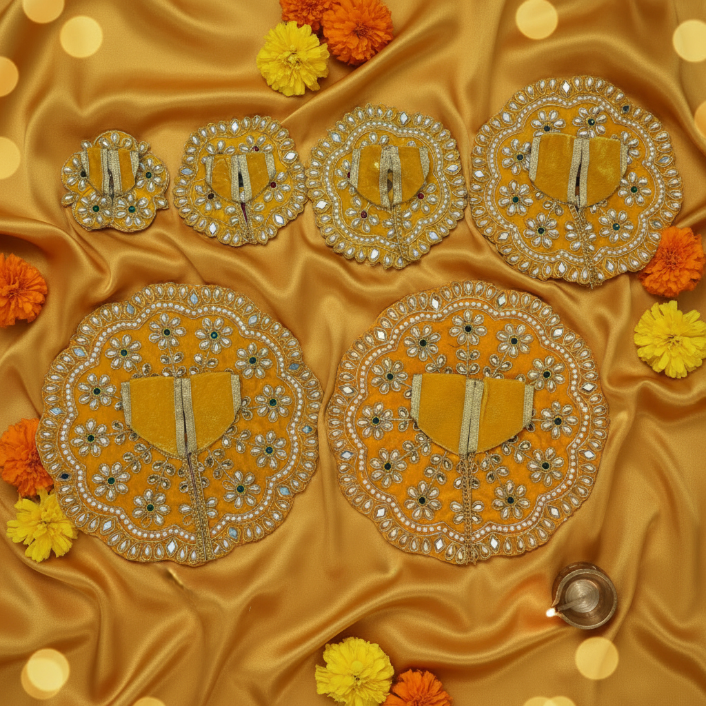 Heavy Stone Embroidered Orange Velvet Poshak  for Ladoo Gopal Ji