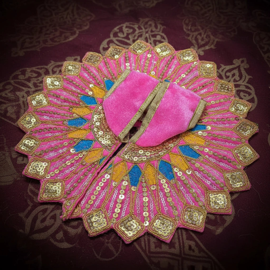 Ladoo Gopal Poshak Pink Velvet Peacock Poshak | Krishna Ji Warm Shringar