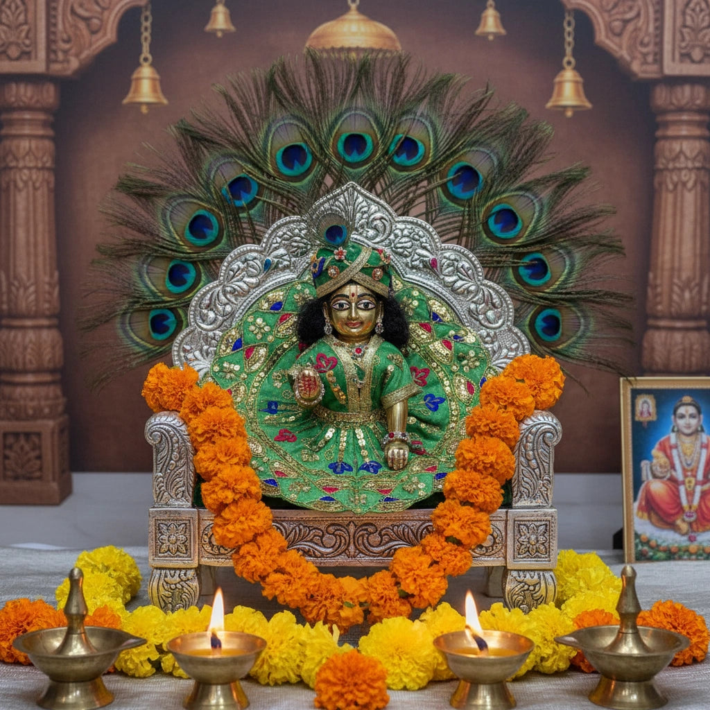 Green Sequin Work Laddu Gopal Poshak with Velvet Fabric | Heavy Embroidered Designer Dress