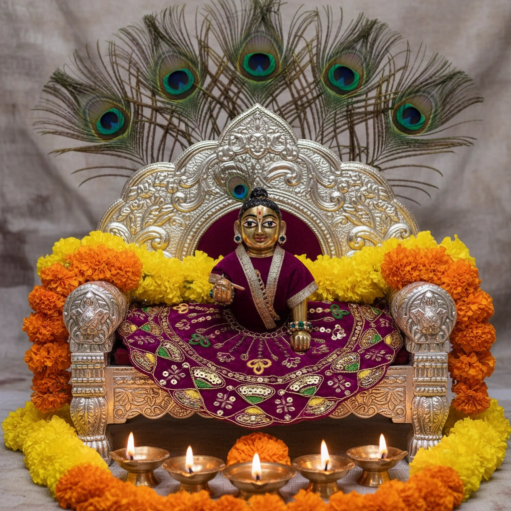 Maroon Heavy Sequin Work Laddu Gopal Poshak with Velvet Fabric Belt | Designer Embroidered Dress