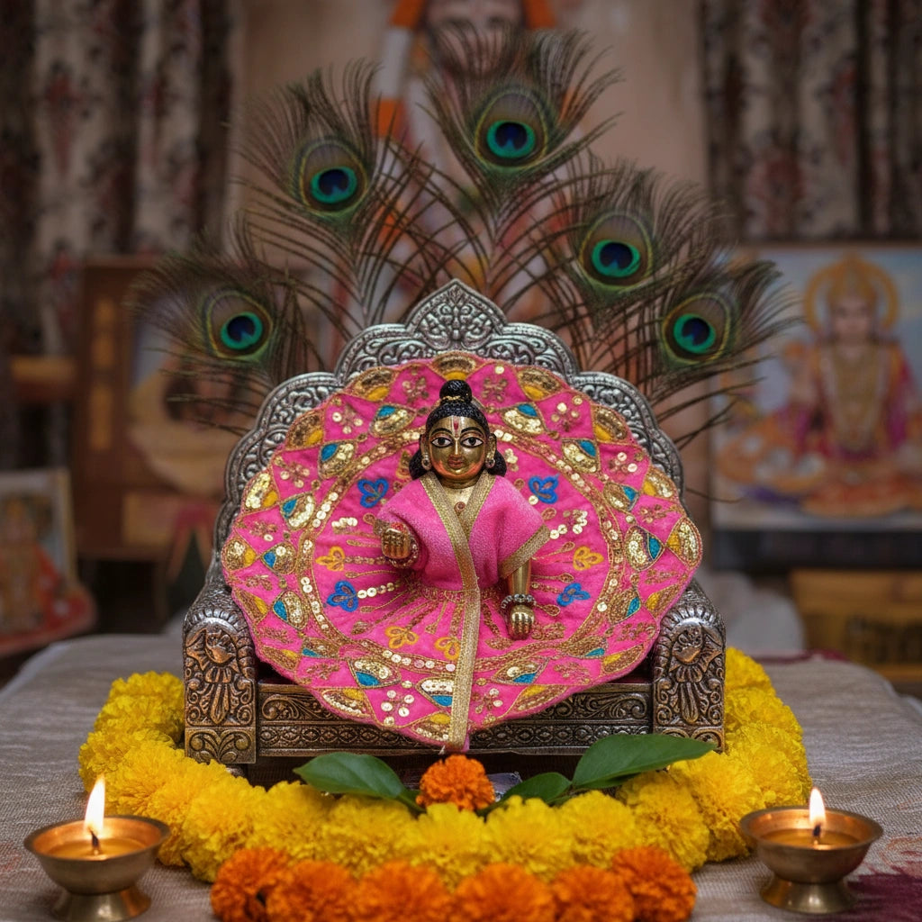 Pink Heavy Sequin Work Laddu Gopal Poshak with Velvet Fabric | Designer Embroidered Dress