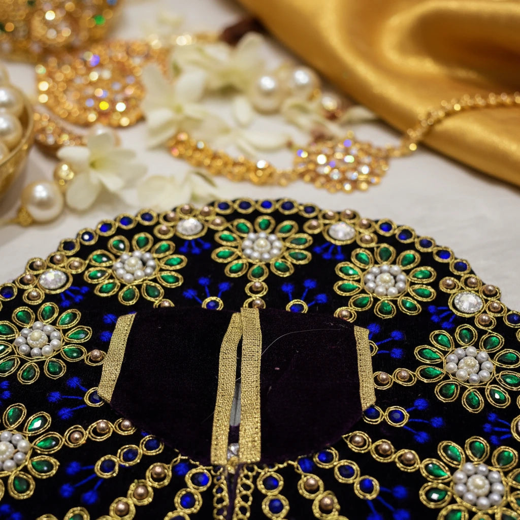 Premium Purple Velvet Dress for Ladoo Gopal Ji – Heavy Stone & Floral Embroidered Poshak