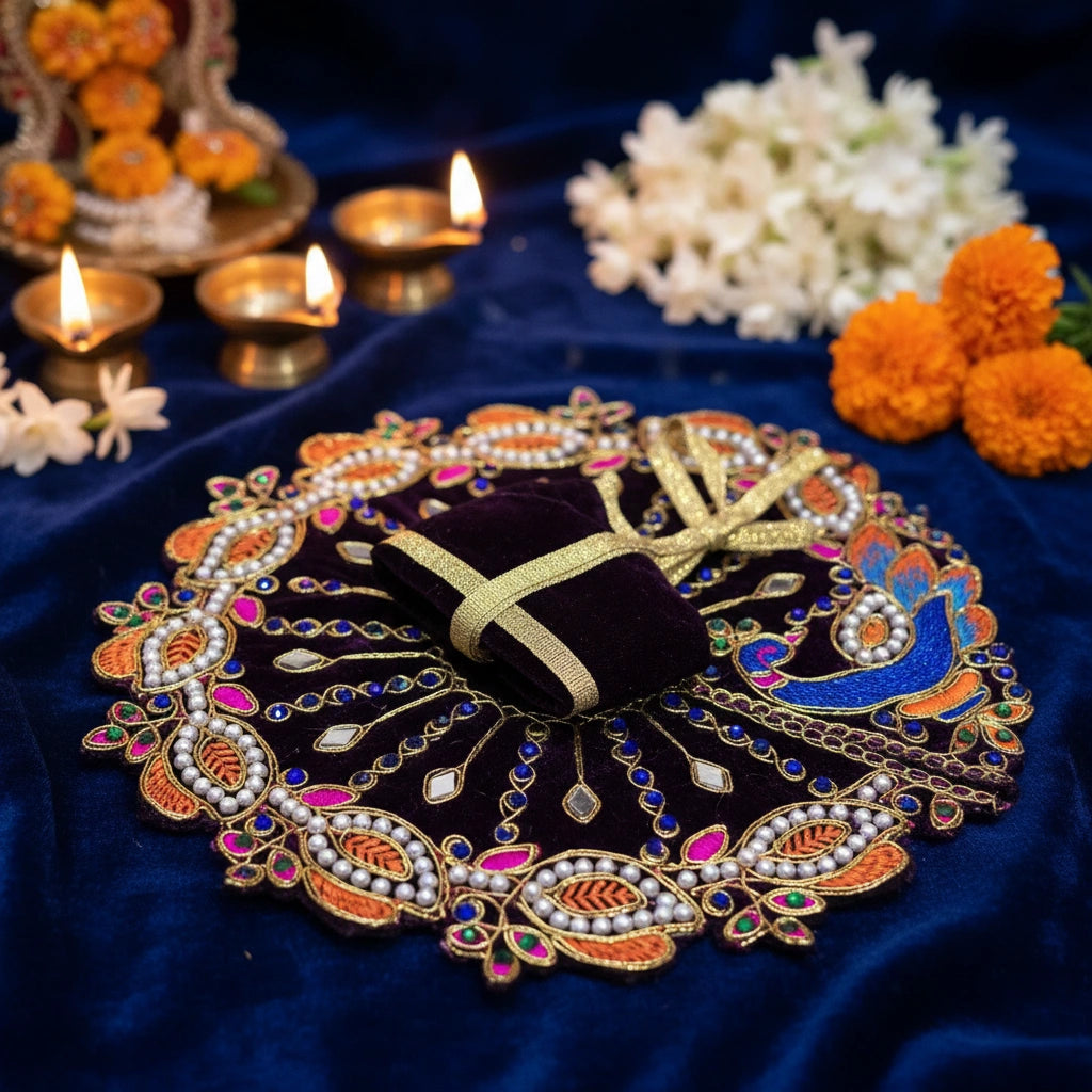 Purple Velvet Poshak for Thakur Ji – Designer Peacock Heavy Embroidered Dress