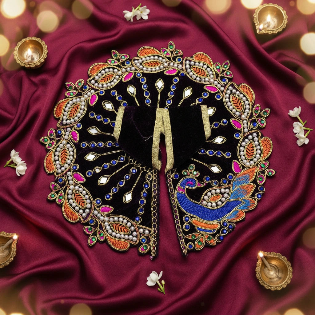 Purple Velvet Poshak for Thakur Ji – Designer Peacock Heavy Embroidered Dress