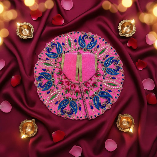 Classic Pink Poshak for Ladoo Gopal Ji – Velvet Peacock Embroidered Poshak