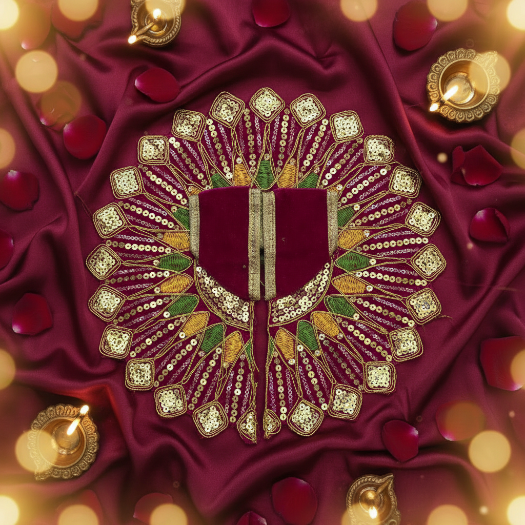 Ladoo Gopal Poshak Wine Red Velvet Peacock Poshak | Krishna Ji Warm Shringar