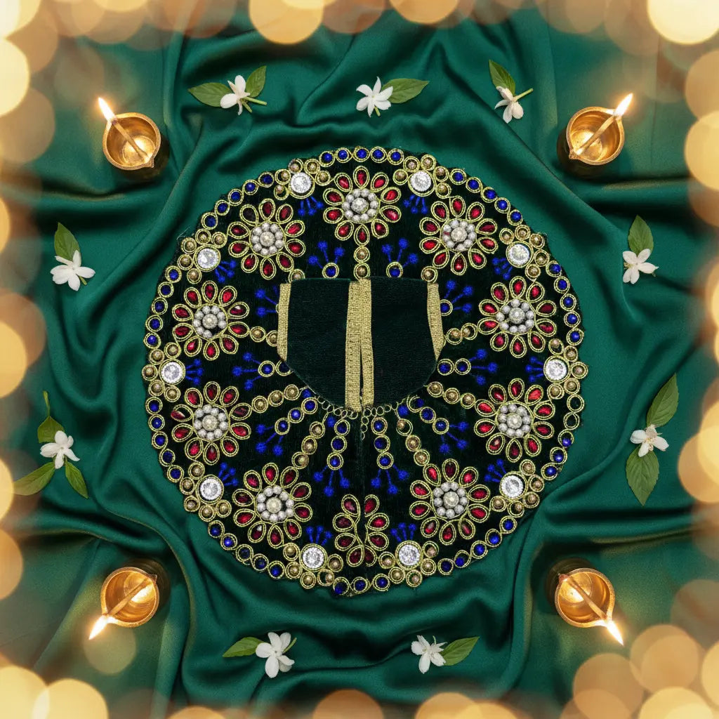 Premium Green Velvet Dress for Ladoo Gopal Ji – Heavy Stone & Thread Embroidered Poshak