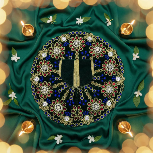 Premium Green Velvet Dress for Ladoo Gopal Ji – Heavy Stone & Thread Embroidered Poshak