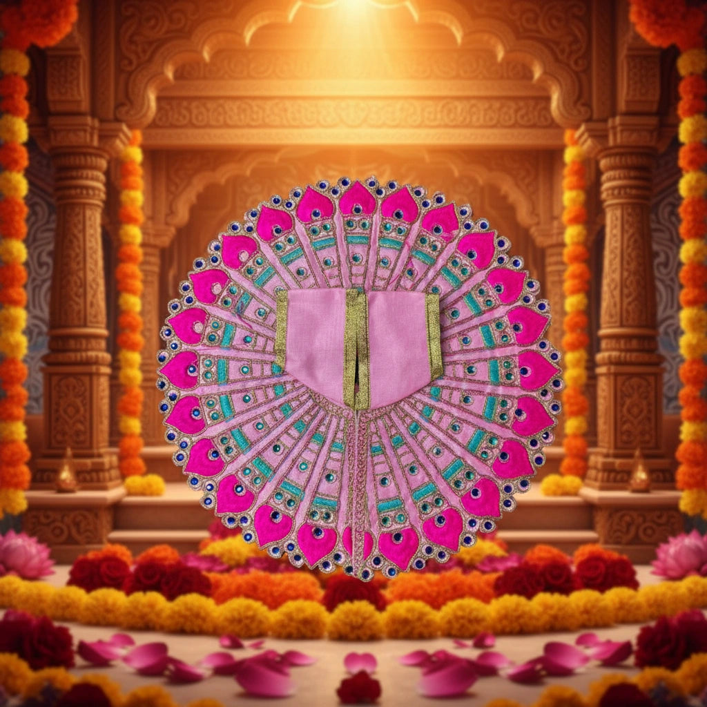 Pink Peacock Embroidered Laddu Gopal Ji Poshak