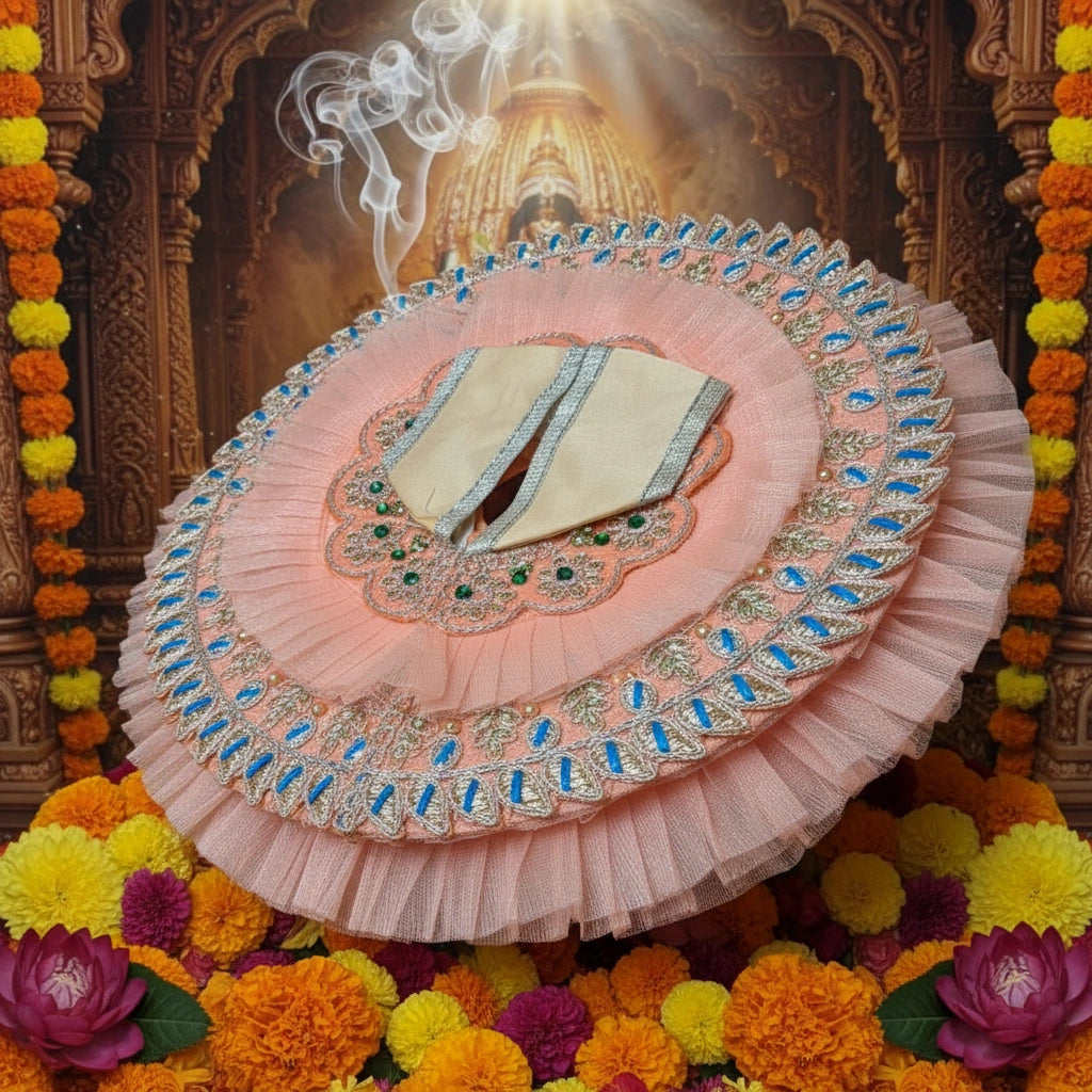 Laddu Gopal Ji Peach Designer Summer Poshak