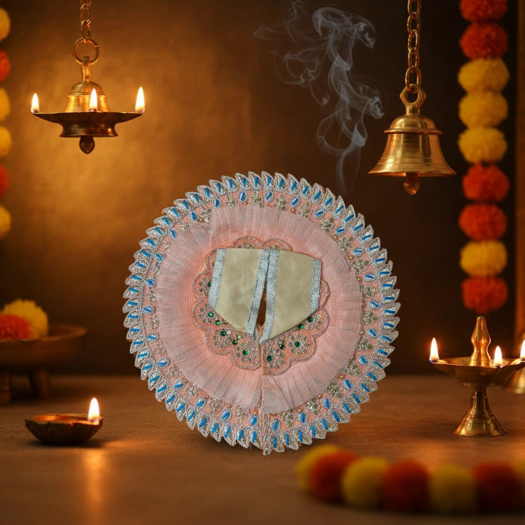 Laddu Gopal Ji Peach Designer Summer Poshak