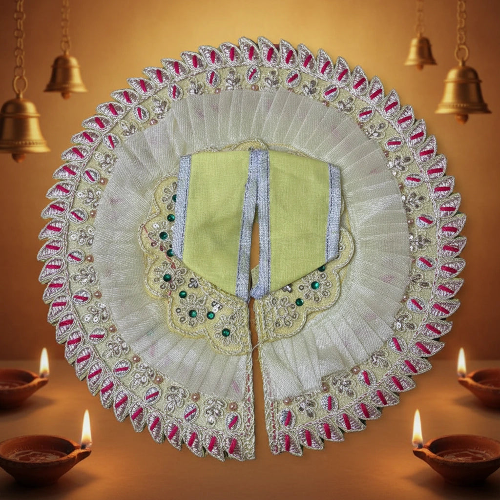 Laddu Gopal Ji Yellow White Designer Poshak