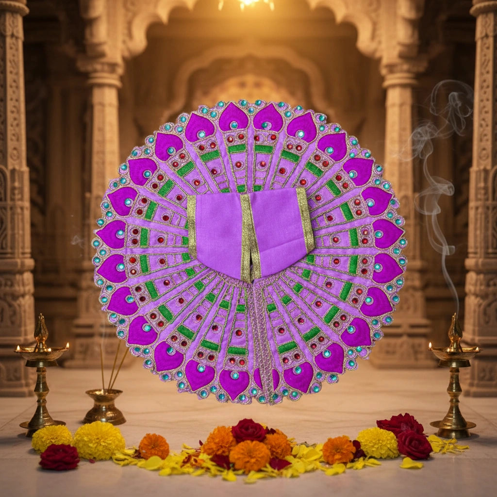 Purple Peacock Embroidered Laddu Gopal Ji Poshak