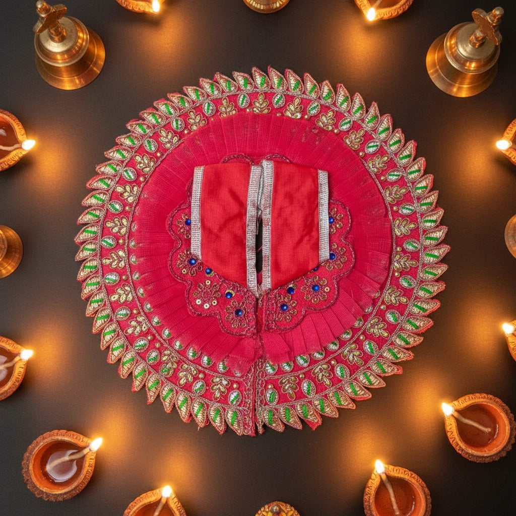 Laddu Gopal Ji Red Festive Designer Poshak
