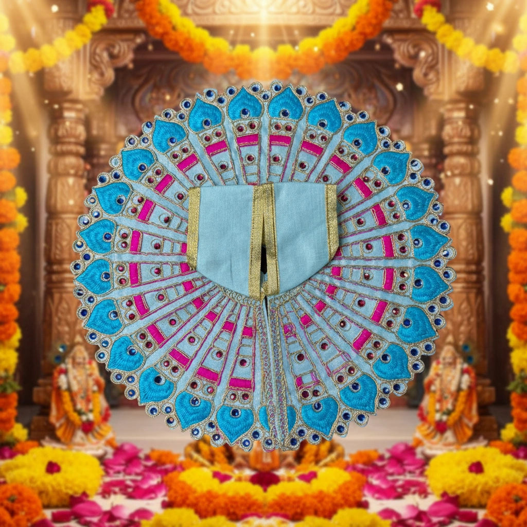 Sky Blue Peacock Embroidered Laddu Gopal Ji Poshak