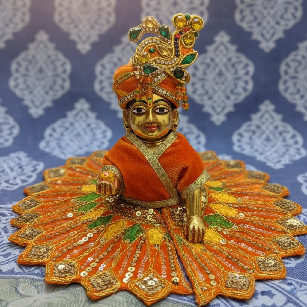 Ladoo Gopal Poshak Orange Velvet Peacock Poshak | Krishna Ji Warm Shringar