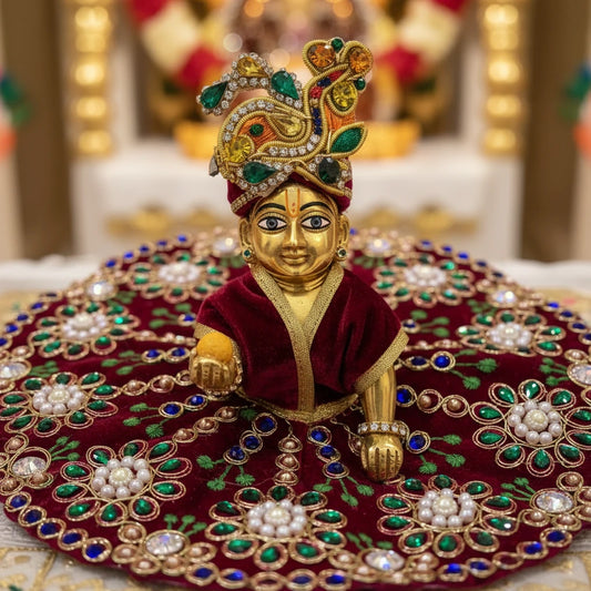 Premium Red Velvet Dress for Ladoo Gopal Ji – Heavy Stone & Floral Embroidered Poshak