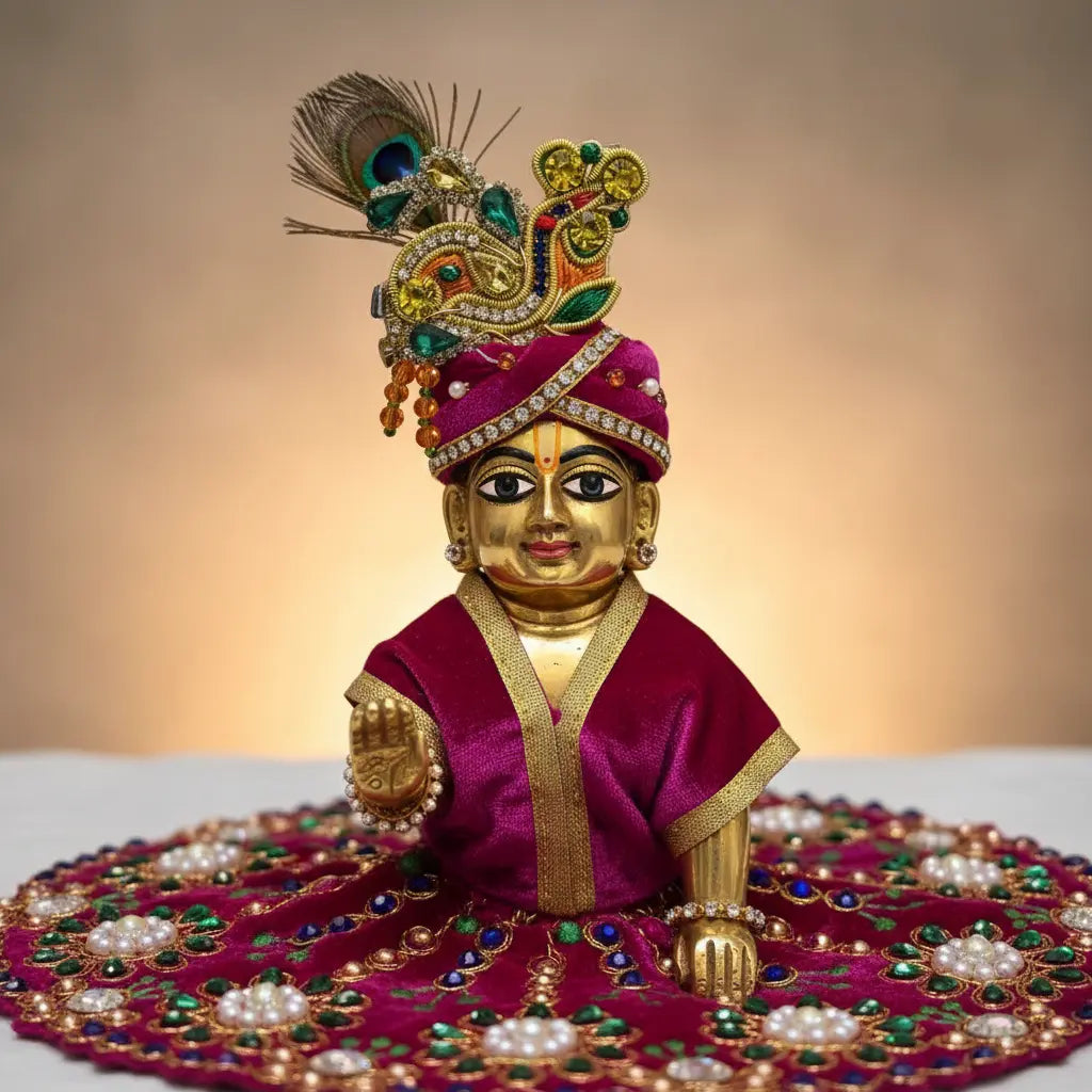 Premium Maroon Velvet Dress for Ladoo Gopal Ji – Heavy Stone & Floral Embroidered Poshak