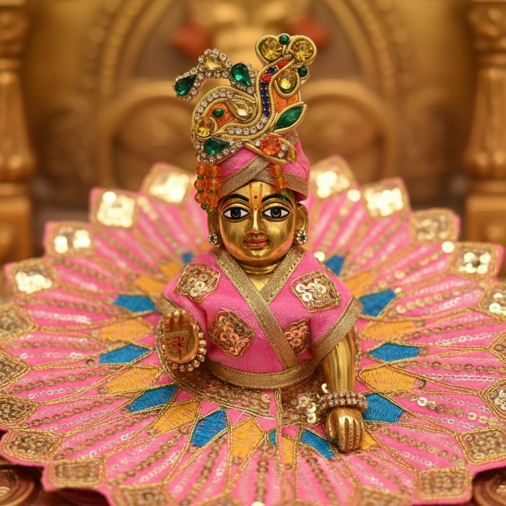 Ladoo Gopal Poshak Pink Velvet Peacock Poshak | Krishna Ji Warm Shringar