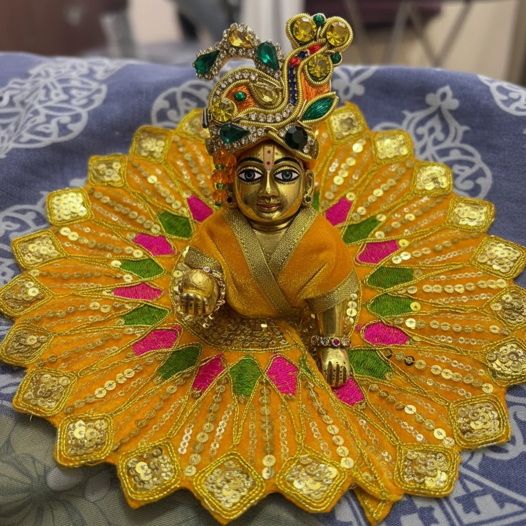 Ladoo Gopal Poshak Yellow Velvet Peacock Poshak | Krishna Ji Warm Shringar