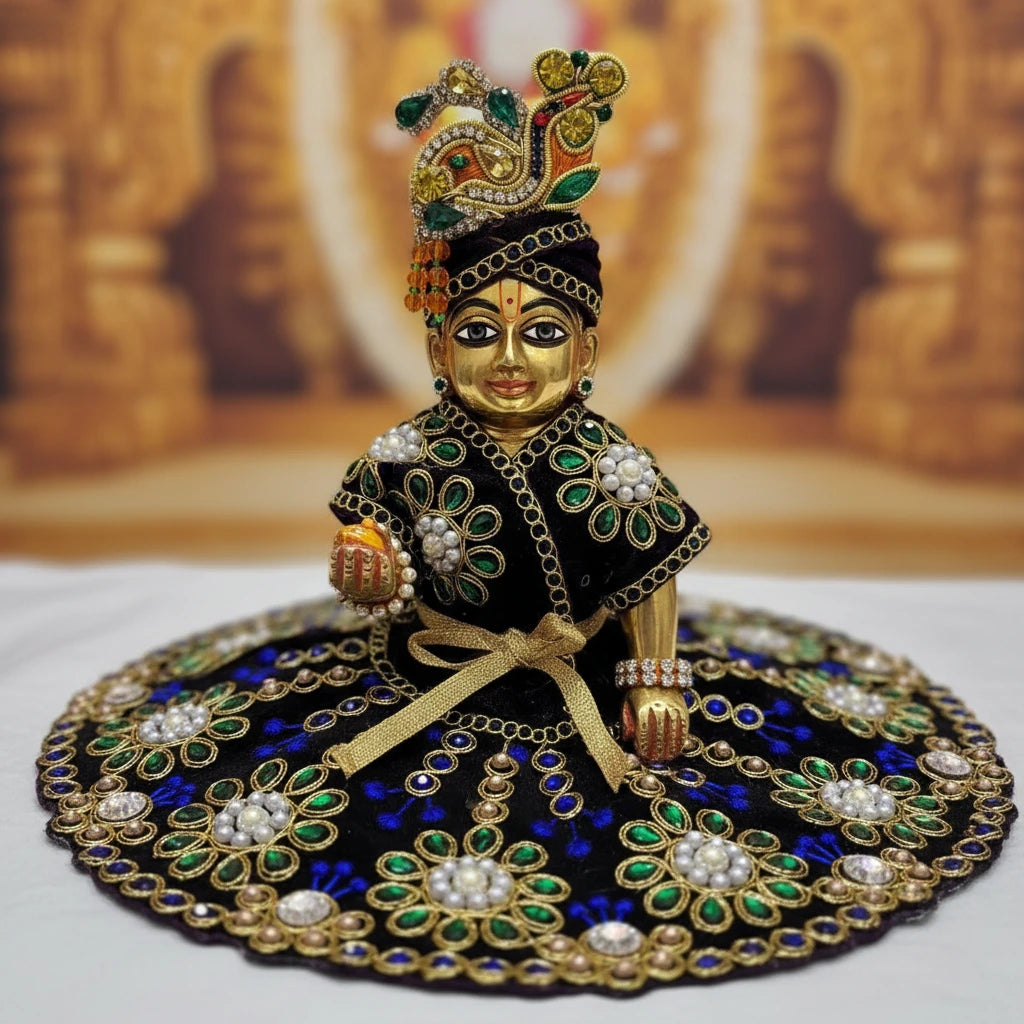 Premium Purple Velvet Dress for Ladoo Gopal Ji – Heavy Stone & Floral Embroidered Poshak