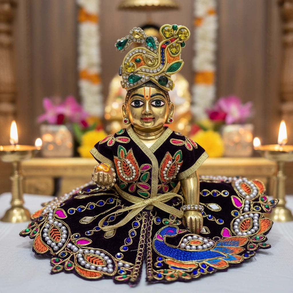 Purple Velvet Poshak for Thakur Ji – Designer Peacock Heavy Embroidered Dress