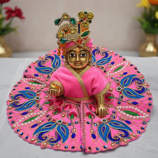 Classic Pink Poshak for Ladoo Gopal Ji – Velvet Peacock Embroidered Poshak