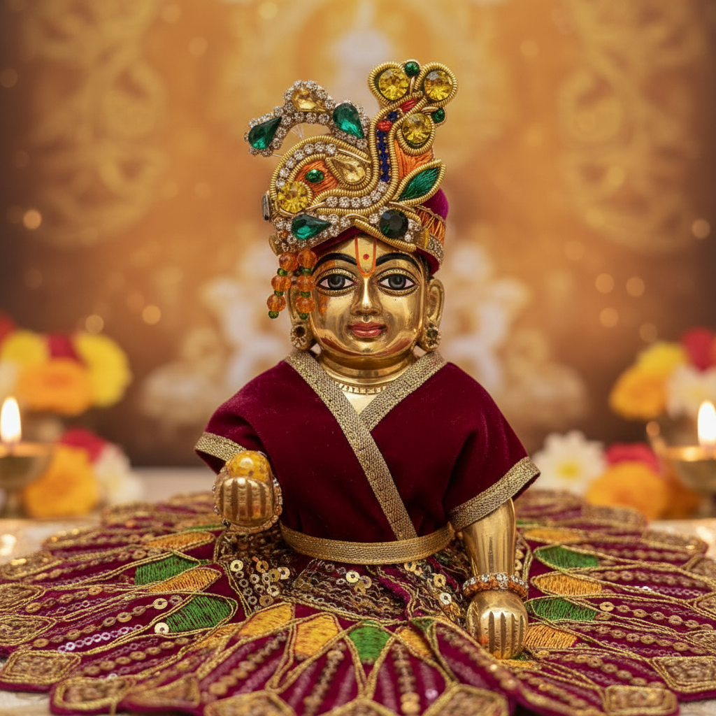 Ladoo Gopal Poshak Wine Red Velvet Peacock Poshak | Krishna Ji Warm Shringar