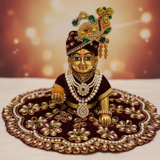Heavy Stone Embroidered Maroon Poshak for Ladoo Gopal Ji