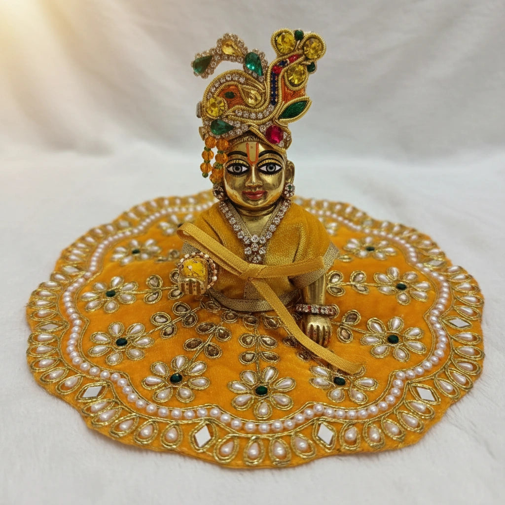 Heavy Stone Embroidered Yellow Velvet Poshak for Ladoo Gopal Ji