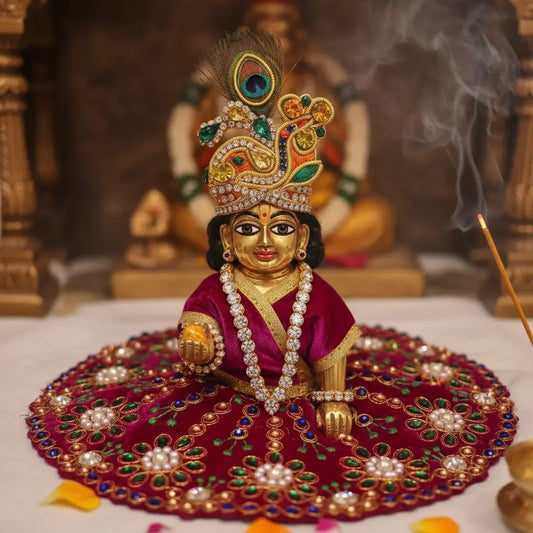 Premium Maroon Velvet Dress for Ladoo Gopal Ji – Heavy Stone & Floral Embroidered Poshak