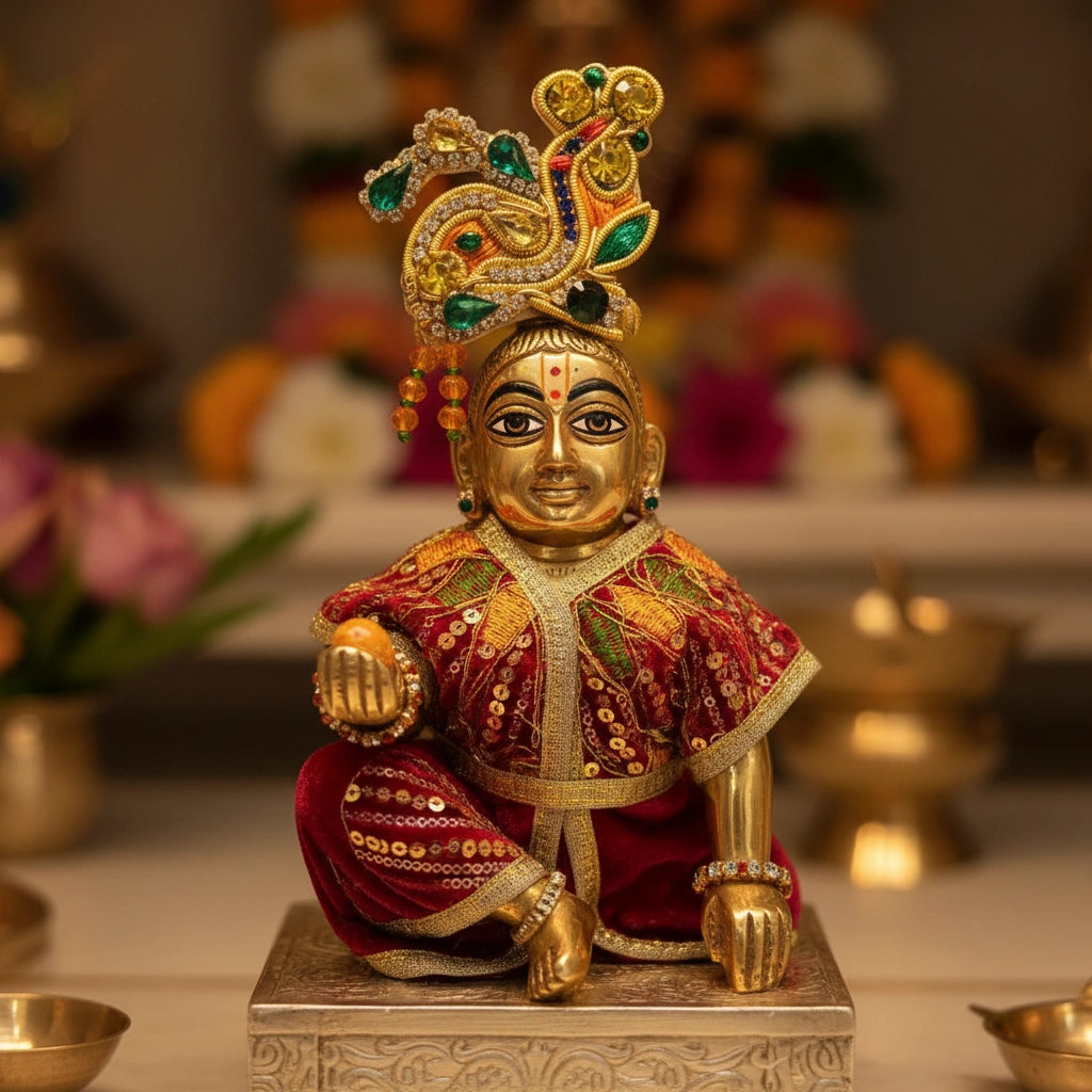 Ladoo Gopal Poshak Maroon Velvet Peacock Poshak | Krishna Ji Warm Shringar